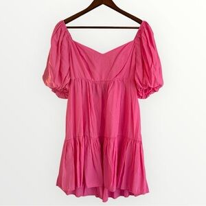Flying Tomato Puff Balloon Sleeve Babydoll Tiered Mini Dress Bow Back Size Small